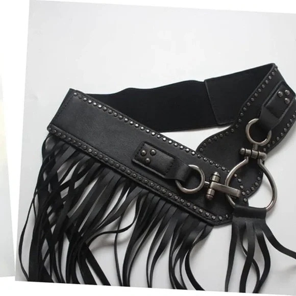 Leather waist chain fringe belt - Picture 2 of 5